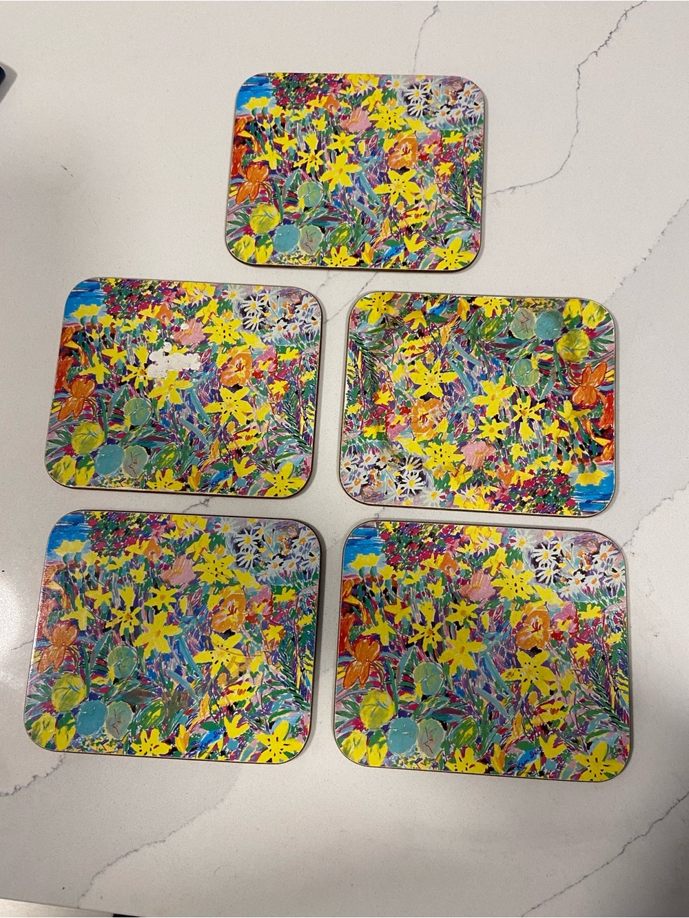 Set of 6 Floral Pattern Square Coasters - Bright Multicolor